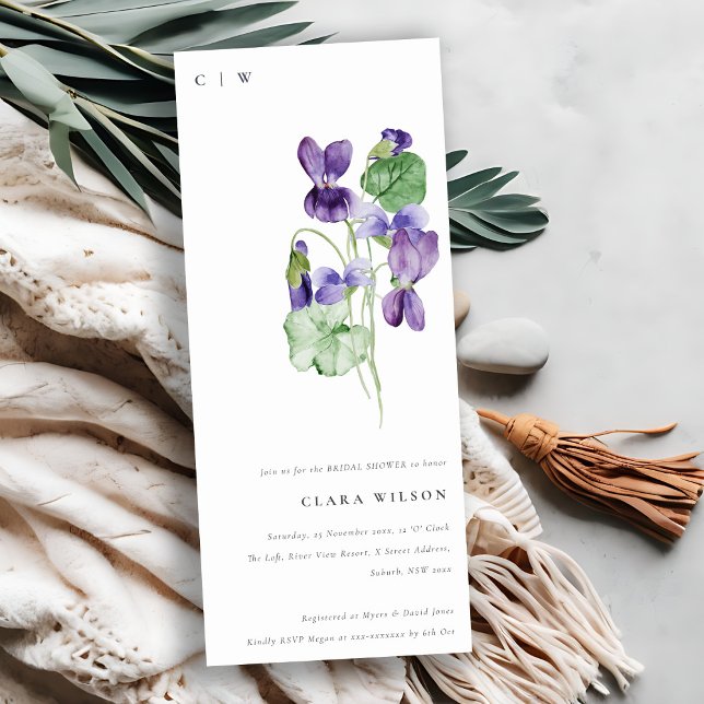 Pretty Chic Monogram Violet Floral Bridal Shower Invitation (Creator Uploaded)