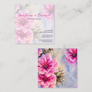 Pretty Chic Pink Flowers Floral Square Business Card