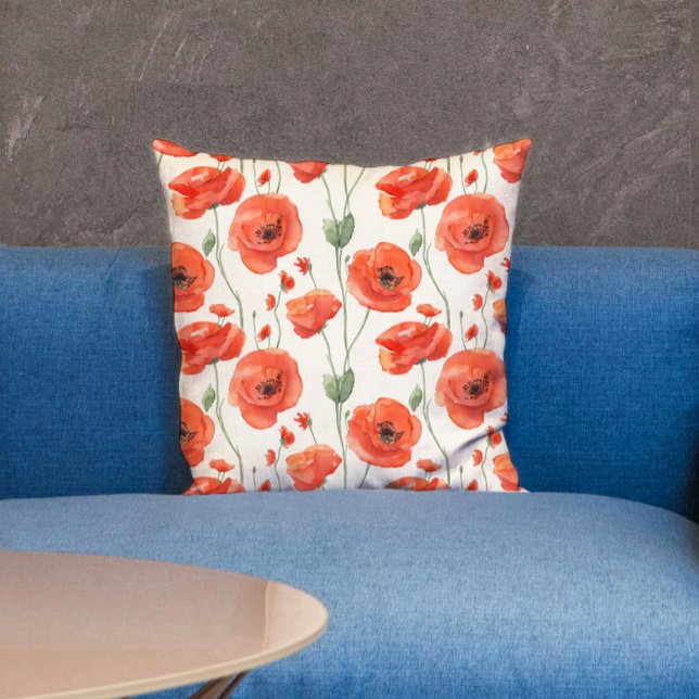 Pretty Chic Red And White Poppy Floral Pattern  Cushion (Creator Uploaded)