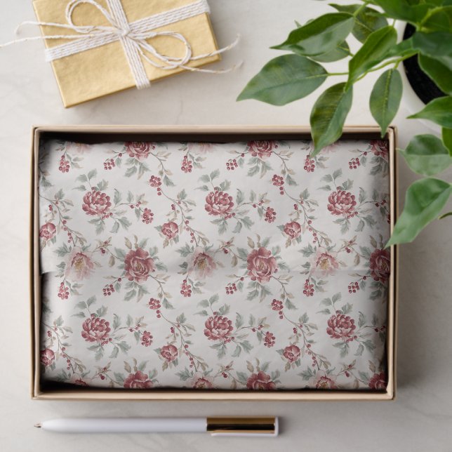 Pretty Chic Red Cream Floral Birthday Tissue Paper (Gift)