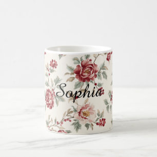 Pretty Chic Red Cream Floral   Coffee Mug