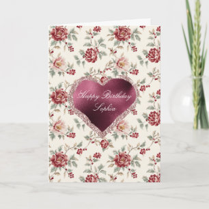 Pretty Chic Red Cream Floral Heart Card