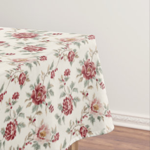 Pretty Chic Red Cream Floral Wedding Tablecloth