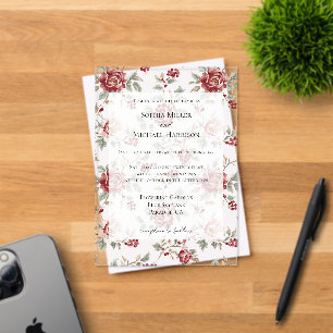 Pretty Chic Red Roses Floral Wedding Acrylic Invitations