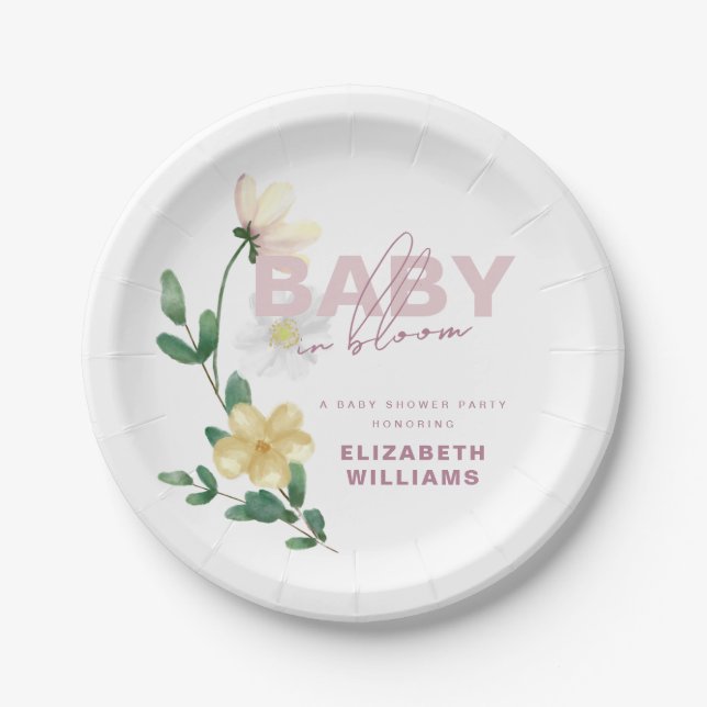 Pretty Chic Wildflowers in Bloom Baby Shower  Paper Plate (Front)