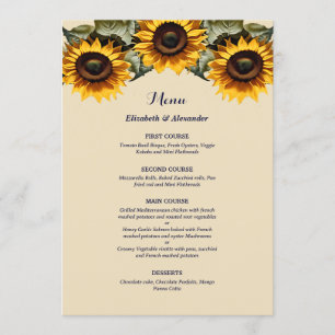 Pretty chic Yellow sunflowers wedding Menu