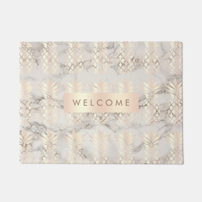 Pretty chick copper rose gold pineapple marble doormat (Front)