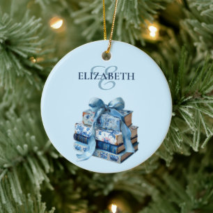 Pretty Chinoiserie Blue Book Lover Personalised Ceramic Tree Decoration