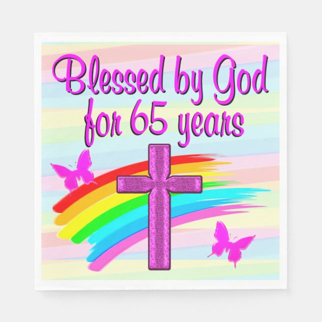 PRETTY CHRISTIAN 65TH BIRTHDAY PAPER NAPKINS (Front)