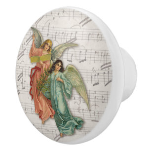 Pretty Christmas Angels Victorian Christian Music Ceramic Knob