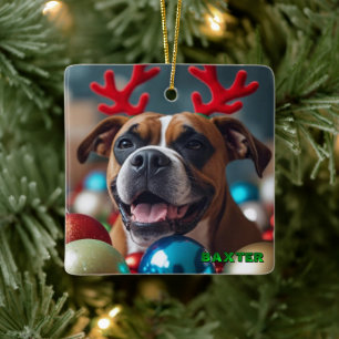 Pretty Christmas Boxer Dog Personalised Ceramic Ornament
