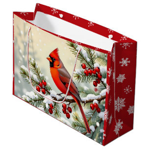 Pretty Christmas Cardinal and Snowflakes Christmas Large Gift Bag