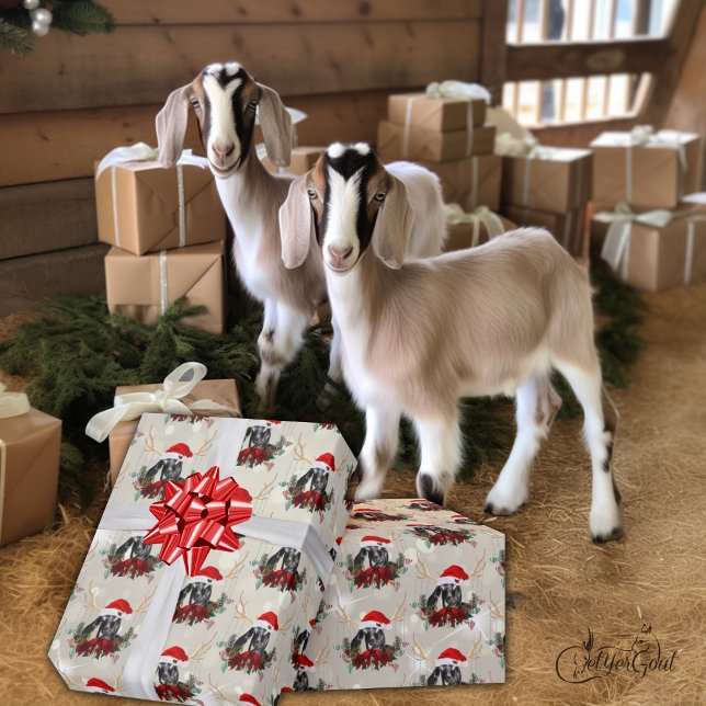 Pretty Christmas Goat Nubian Kid Wreath Small Wrapping Paper (Creator Uploaded)