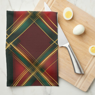 PRETTY CHRISTMAS HOLIDAY RED GREEN GOLD PLAID TEA TOWEL