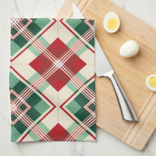 PRETTY CHRISTMAS HOLIDAY RED GREEN WHITE PLAID TEA TOWEL
