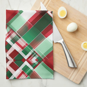 PRETTY CHRISTMAS HOLIDAY RED GREEN WHITE PLAID TEA TOWEL