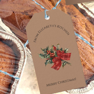 Pretty Christmas Holly Food Gift Custom Name Gift Tags