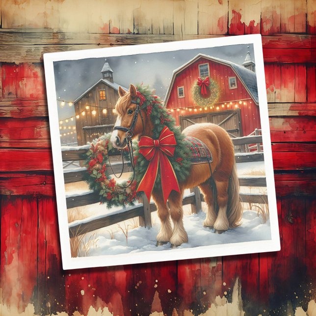 Pretty Christmas Horse on a Festive Farm Napkin (Creator Uploaded)
