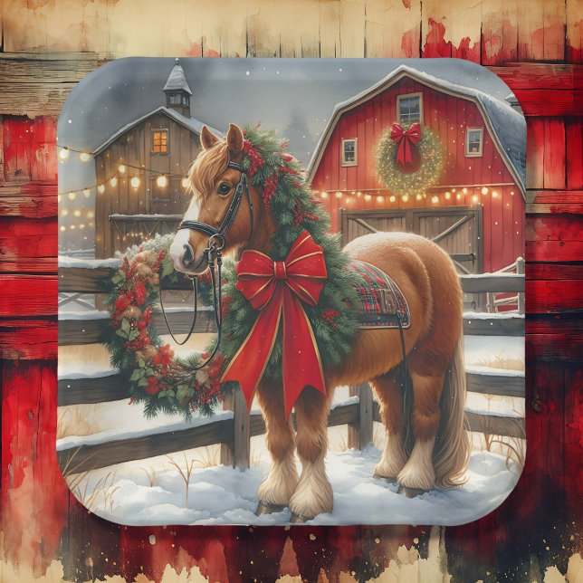 Pretty Christmas Horse on a Festive Farm Paper Plate (Creator Uploaded)