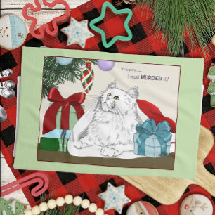 Pretty Christmas Ornament Cat Tea Towel