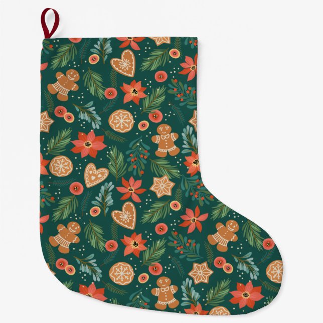 Pretty Christmas Pattern Large Christmas Stocking (Front)