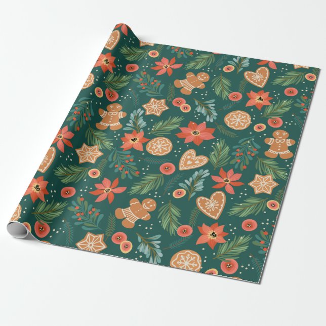 Pretty Christmas Pattern Wrapping Paper (Unrolled)