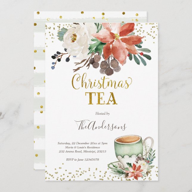 Pretty Christmas Tea Party Invitation (Front/Back)