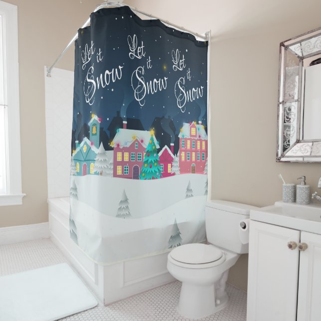 Pretty Christmas Town Let It Snow Christmas Decor Shower Curtain (In Situ)