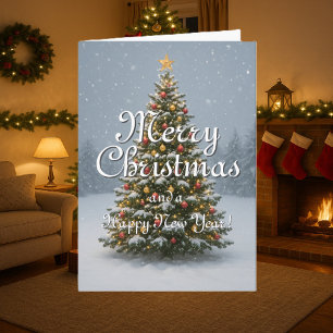 Pretty Christmas tree in the snow classic Holiday Card