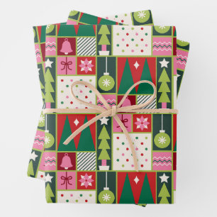 Pretty Christmas Trees and Ornaments Wrapping Paper Sheet