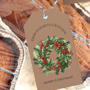 Pretty Christmas Wreath Food Gift Custom Name Gift Tags