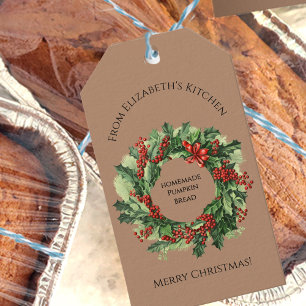 Pretty Christmas Wreath Food Gift Custom Name Tags