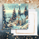Pretty Church on a Winter Day Christmas Card<br><div class="desc">Personalised Christmas card. Pretty church with sparkly snow falling on it nostalgic vintage Christmas card.</div>