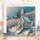 Pretty Church on a Winter Day Christmas Card<br><div class="desc">Personalised Christmas card. Pretty church with sparkly snow falling on it nostalgic vintage Christmas card.</div>