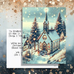 Pretty Church on a Winter Day Christmas Holiday Postcard<br><div class="desc">Personalised Christmas postcard. Pretty church with sparkly snow falling on it nostalgic vintage Christmas postcard.</div>