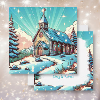 Pretty Church on a Winter Personalised Christmas Card