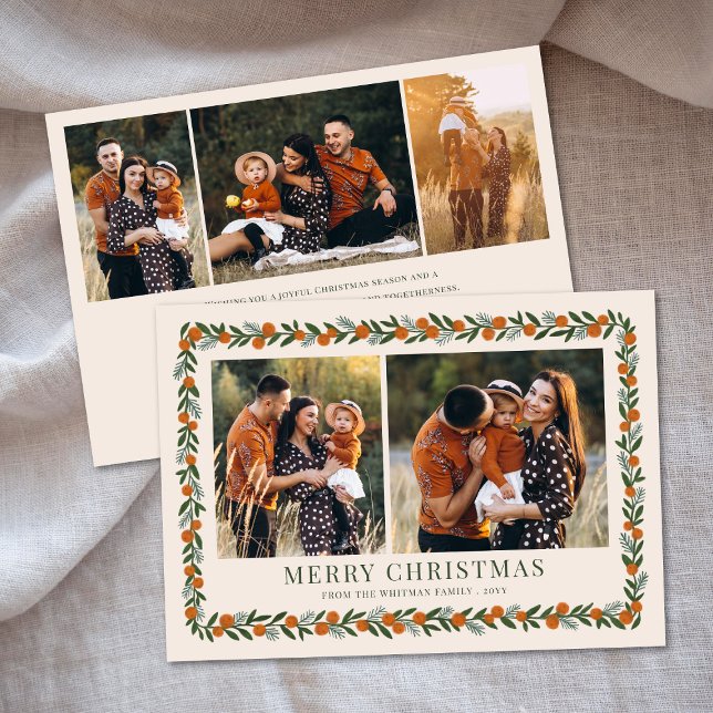 Pretty Citrus Frame Horizontal 5 Photo Christmas Holiday Card (Creator Uploaded)
