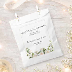 Pretty Classic White Roses Funeral Seed Packet Favour Bags