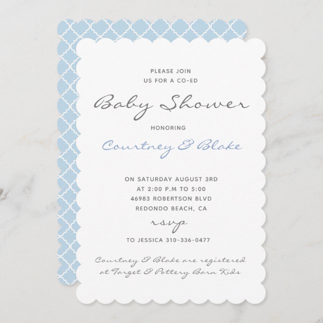 Pretty Co-Ed Baby Invitation Blue (Front/Back)