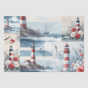 Pretty Coastal Christmas Lighthouse Collage Tissue Paper