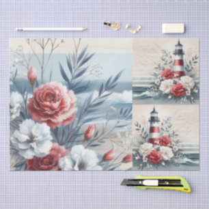 Pretty Coastal Christmas Lighthouse Collage  Tissue Paper