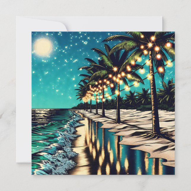 Pretty Coastline with Palm Trees and White Lights (Front)