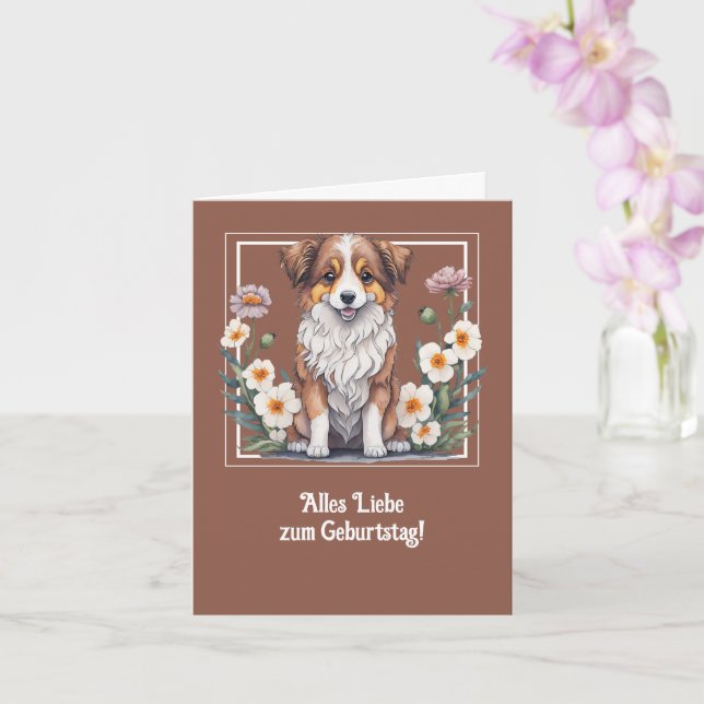 Pretty Collie surrounded by flowers -  Card (Orchid)