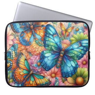PRETTY COLORFUL BUTTERFLIES AND FLOWERS LAPTOP SLEEVE