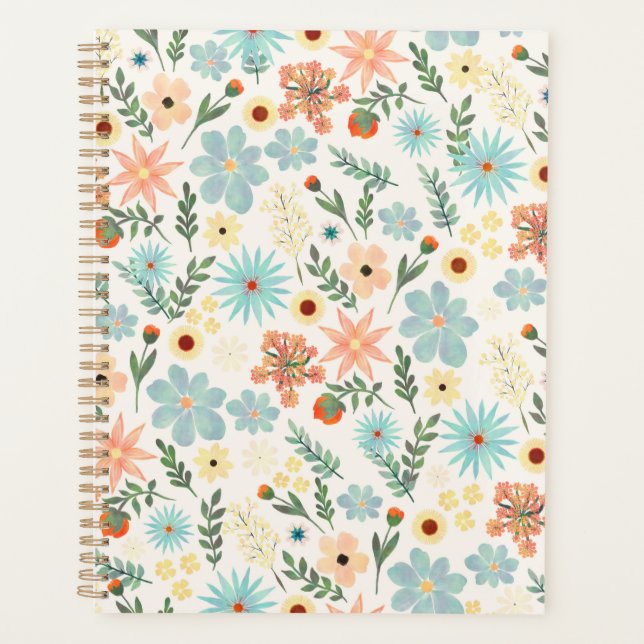 Pretty Colorful Ditsy Floral White Design Wrapping Planner (Front)