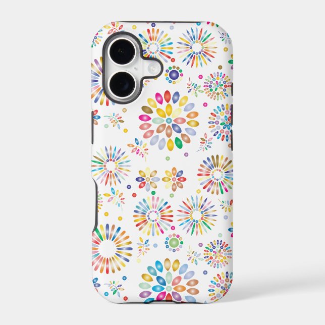 Pretty Colorful Flowers Circles Pattern on White (Back)