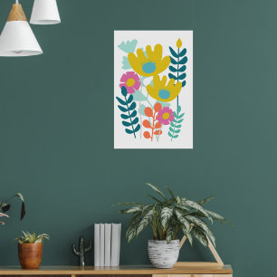 Pretty colorful flowers green yellow wall  poster