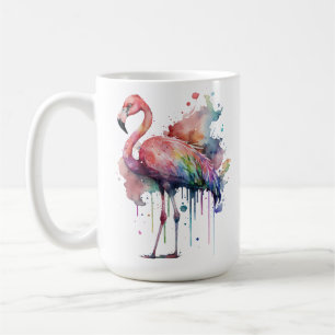 PRETTY COLORFUL WATERCOLOR FLAMINGO COFFEE MUG