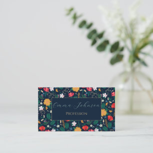 Pretty Colorful Wild Flowers Navy Blue Design Business Card