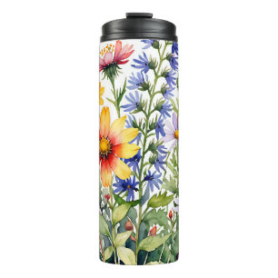 Pretty colorful wildflowers watercolor painting thermal tumbler